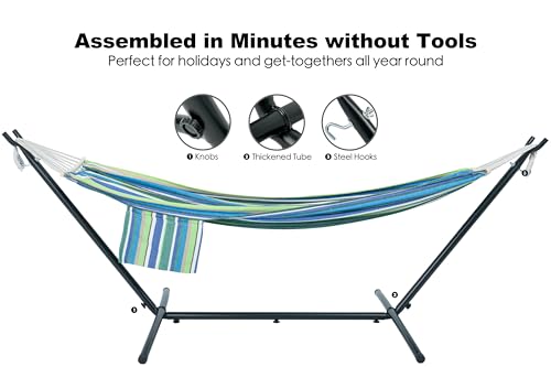 Image of GAFETE Double Hammocks with Stand for Outside, Max 600lbs, (Garden) | Upgraded Spreader Bar, 9FT Heavy Duty & Space Saving Stand, Easy Assemble, Convenient Side Pocket, Indoor & Outdoor, Patio