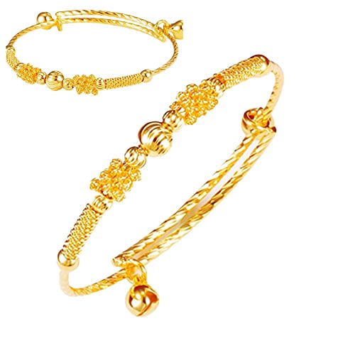 loyoe jewelry 24k Yellow Gold Plated Baby's Bracelet Adjustable Children's Bangle(2pcs/lot)3