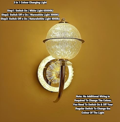 Image of FILLISKA Luxurious Acrylic Crystal Wall Lamp with Adjustable Colour Changing Function, Elegant Finish (FrenchGold-6893LND)(1 Year Warranty)