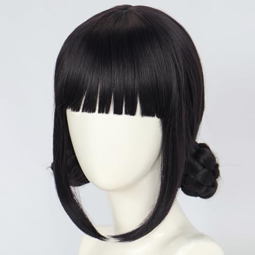 Black Flat Bangs Wig for Women Halloween Cosplay Costume Wig2