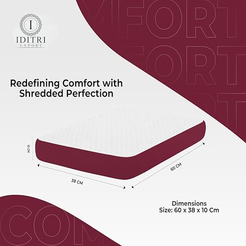 Image of High Density Shredded Memory Foam Pillow Set of 2, 60x38x10 cm Orthopedic Neck Relief, White /Maroon Geometric Jacquard Case, Aligned Spine Bedding for Side