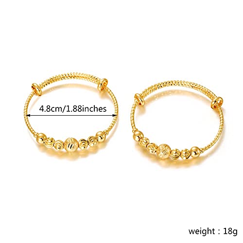 Image of Ethlyn 2Pcs /Lot Kids Jewelry Gold Plated Adjustable Beads Bracelet Bangle Birthday Christmas Gifts for Girls 4years old