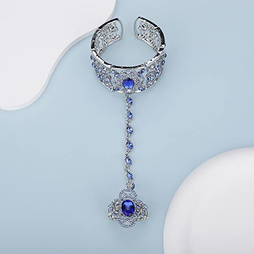 Rumtock Blue Crystal Gemstones Beads Hollow Out Statement Bracelet Hand Chain With Finger Ring Ajustable Hand Cuff For Women Girls Halloween Costume #TOP3
