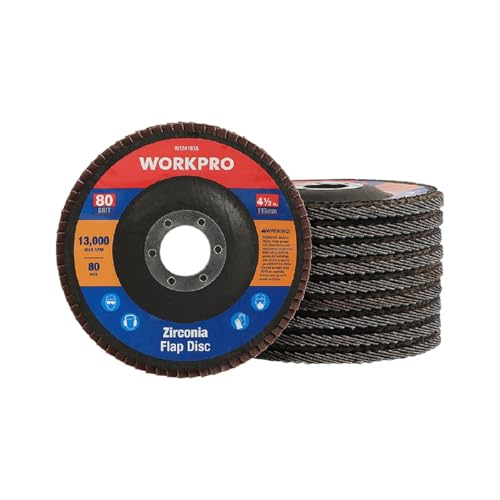 WORKPRO 10-Pack Flap Discs, Professional Zirconium Oxide 115mm x 22mm, Grit 80 for Metal Grinding & Wood Sanding, Angle Grinder Wheels