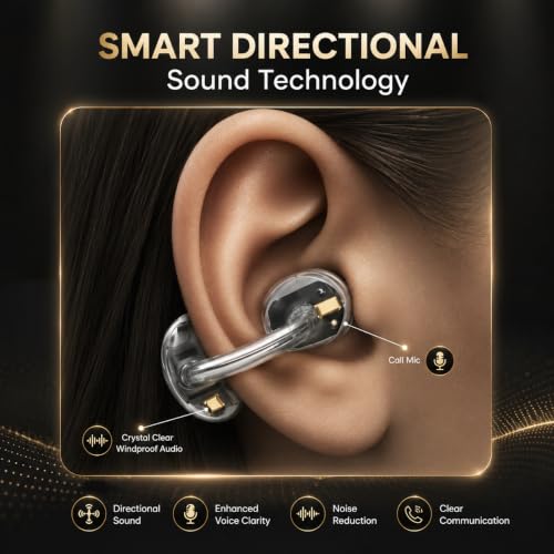 Image of Wireless Open Ear Buds with 60H Battery, 12mm Custom Drivers, Spatial Audio, Premium Leather Dual Form Design, Low Latency, Quad Mic ENC, Ambient Awareness, IPX5 - White