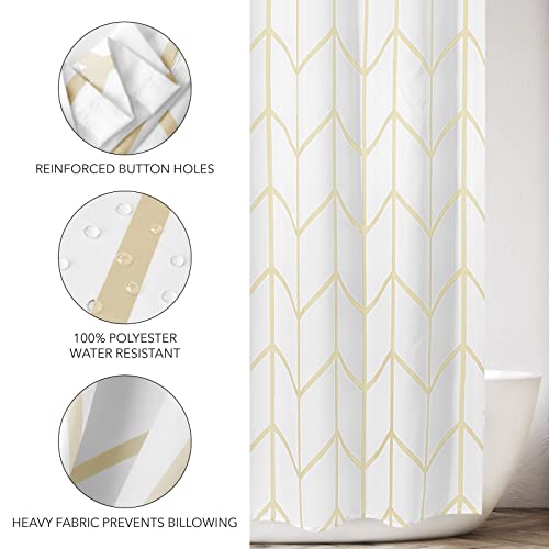Mdesign Fabric Geometric Shower Curtain - Herringbone Chevron Print With Reinforced Buttonholes For Master/Guest Bathroom - Machine Washable & Water Resistant Curtains - 72" X 72" - Light Yellow/White #TOP3