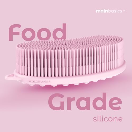 Image of MainBasics Exfoliating Silicone Body Scrubber Pro 2-in-1 Shower Scrubber for Body Care, Silicone Loofah and Massager (Pale Pink, Body + Massage)