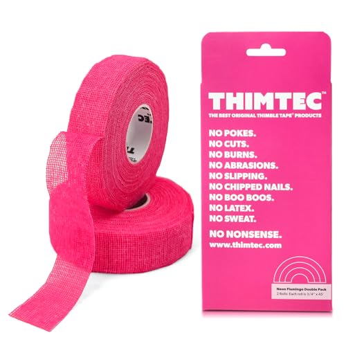 THIMTEC - The Original Thimble Tape for Hand Sewing - Fully Adjustable Nail & Finger Protector - A Smarter Alternative to Classic Knitting Thimbles - Neon Flamingo 2-Pack