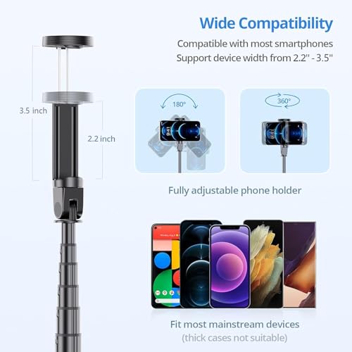 Image of ATUMTEK 60 inch Selfie Stick Tripod, All in One Extendable Phone Tripod Stand with Bluetooth Remote 360 Rotation for iPhone and Android Phone Selfies, Video Recording, Vlogging, Live Streaming, Black
