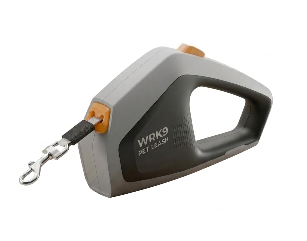 WRK9 Retractable Dog Lead 5m/16ft Heavy Duty Extendable for Small/Medium Dogs up to 35kg / 77 lbs (Grey-Black)