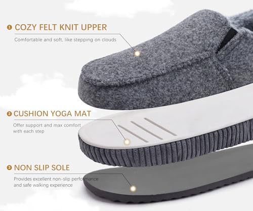 Image of ONCAI Mens Clog Slippers with Arch Support Stripe Faux Fur Cotton-Blend High-Density Memory Foam Warm House Slippers Slip-on Indoor Outdoor Rubber Sole Size 7-16
