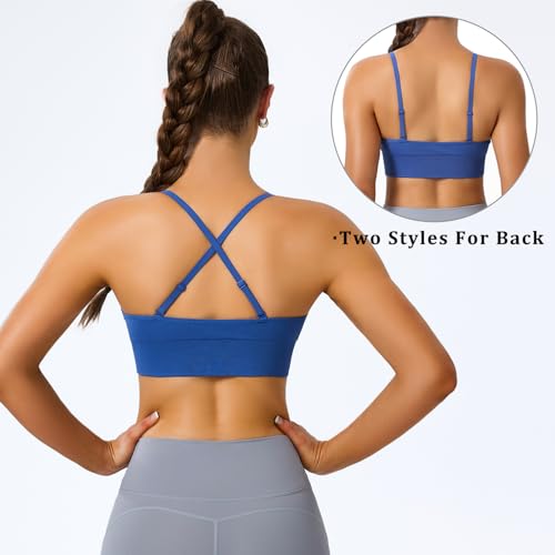 Image of BLUELILY Sports Bras for Women Padded Adjustable Deep V Neck Bra Seamless Spaghetti Strap Criss Cross Light Impact Yoga Bras