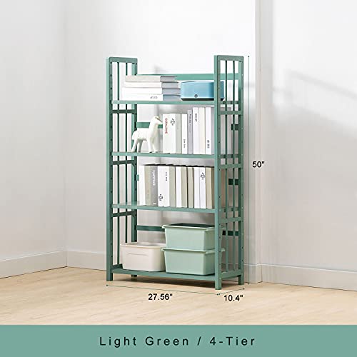 Iotxy Adjustable Bamboo Open Bookshelf - Medium 4-Tier Free Standing Storage Rack, Multifunctional Display Stand For Home And Office, Bookcase, Light Green #TOP2