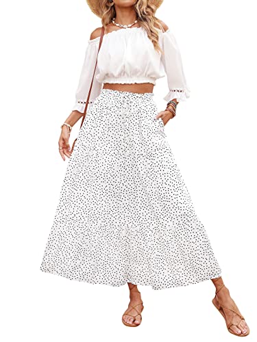 Image of ZESICA Women's 2026 Summer Bohemian Floral Printed Elastic Waist A Line Maxi Skirt with Pockets