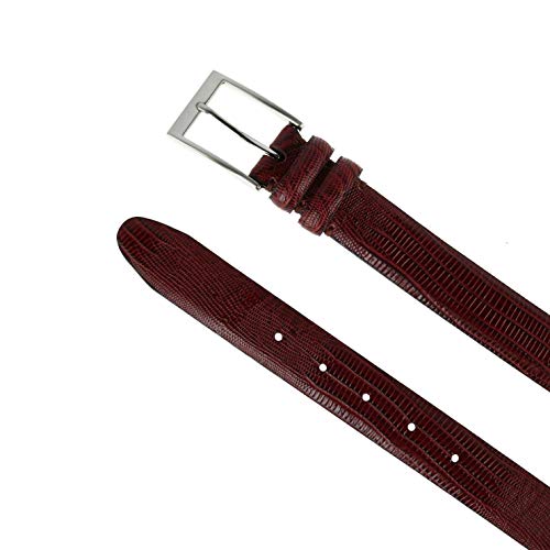 Toneka Men's Leather Embossed Lizard Print Belt, 38, Wine2
