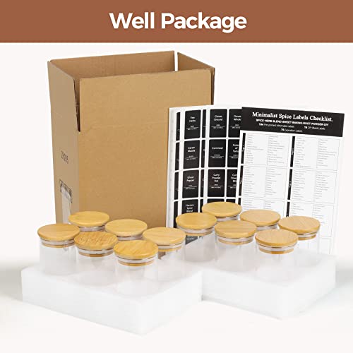Comsaf 12Pcs Glass Spice Jars With Bamboo Lid, 8Oz Airtight Round Spice Containers With 275 Black Lables, Empty Seasoning Jars For Spice Salt Sugar #TOP7