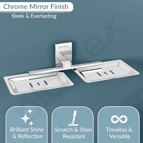 Image of Plantex 304 Grade Stainless Steel Double Soap Dish Stand for Bathroom & Kitchen /Soap Dish /Bathroom Accessories - Iris (Chrome)