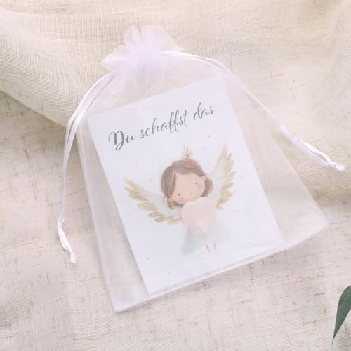 BOFUNX Glücksstein Mutmacher Geschenk, Mutstein + Glückskarte + Organzasäckchen, Du Schaffst Das Geschenk Glücksbringer für Kinder Erwachsene