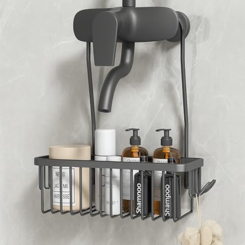 BathLenobe Estante de Ducha Sin Taladrar – Cesta Colgante de Acero Inoxidable SS304, Antióxido y Duradera, Diseño Estable con Borde de 9 cm, 35×21×8,5 cm – Negro