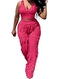 PRIVIMIX Women 2 Piece Outfits Sexy See Through Backless Top Ruffle Wide Leg Palazzo Pants Sheer Mesh Trousers Set