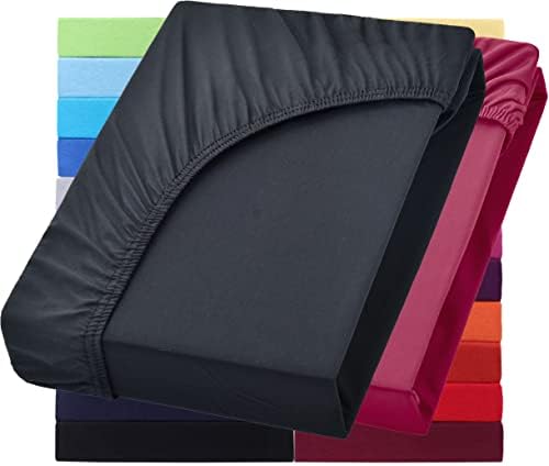 NatureMark Basic 2-częściowy zestaw dżersejowych prześcieradło z gumką 90 x 190 cm - 100 x 200 cm - 25 cm mostek - 100 x 200 cm prześcieradło z gumką - 100% bawełna, antracyt / ciemnoszary