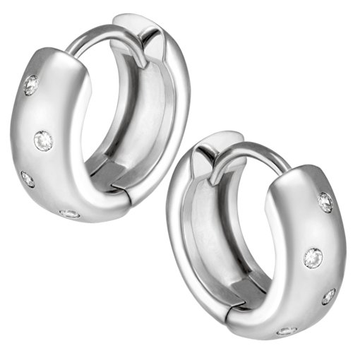 Preisvergleich Produktbild Vinani Klapp-Creolen glänzend Zirkonia weiß Sterling Silber 925 Ohrringe CGZ