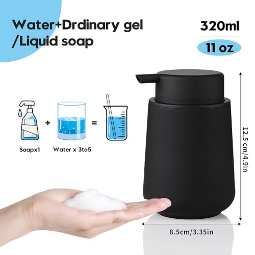 Image of YAUKPH Matte Black Foaming Hand Soap Dispenser Plastic 11 oz - Modern Minimalist Style for Bathroom & Kitchen Countertop Refillable