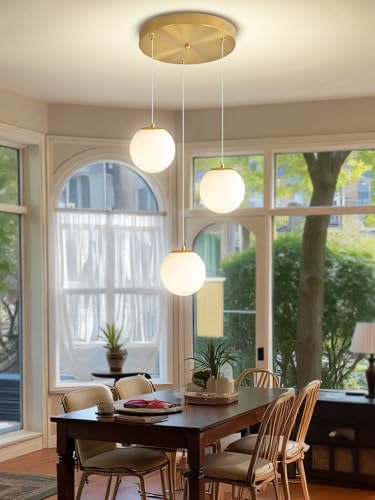 ykolupty 3-Light White Globe Pendant Light Modern Bubble Chandelier Gold Pendant Chandelier for Dining Room Kitchen Island Foyer Hallway