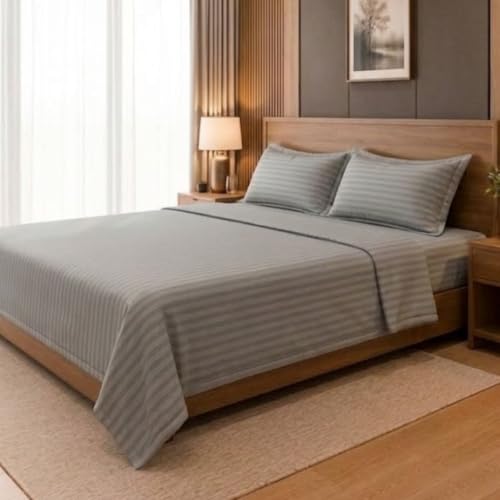 Image of Living Roots Glace Cotton 180 TC Double Bedsheet with 2 Pillow Covers |King Size 90 x 108 Inches |Soft, Breathable & Durable |Fits Mattress up to 6 Inches |No Colour Bleeding (Grey)