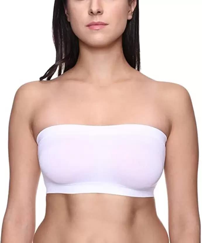 Komal SG Enterprises Women's Non Padded Non Wired Cotton Free Size Tube Bras for Gym Comfortable Tube Bras for Women (White-Free Size-28 to 36)