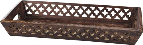 Primitives-by-Kathy-Decorative-Tray-Dark-Stained-Wood-with-Diamond-Cutout-Designs-Throughout Primitives by Kathy Decorative Tray Dark Stained Wood with Diamond Cutout Designs Throughout