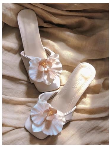 GORGLITTER Women's 3D Flower Heeled Wedding Sandals Square Open Toe Twist Dressy Trendy Summer Heels3