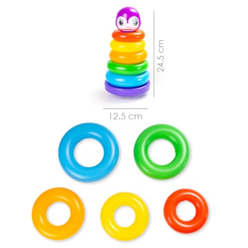 Image of Ratna's Penguin Stacking Rings Junior Plastic Stack Up Educational Toy Multicolor 5 Rings Tower for Kids 1+ Years