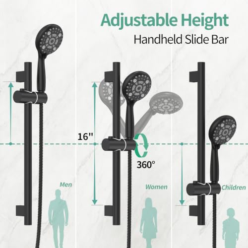 Image of SR SUN RISE 12 inch Shower Faucet Set with Shower Slide Bar,Matte Black