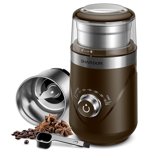 Image of SHARDOR Electric Super Silent Blade Coffee Grinder, Timed Grind Control Rotary Knob, Adjustable Coarse to Fine for Coffee Beans, Spices & Herbs, with 1 Removable Stainless Steel Bowl, Brown