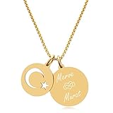 Alle Gravuren sind kostenlos TIMANDO Damen Kette mit Gravur Türkei Flagge goldfarben