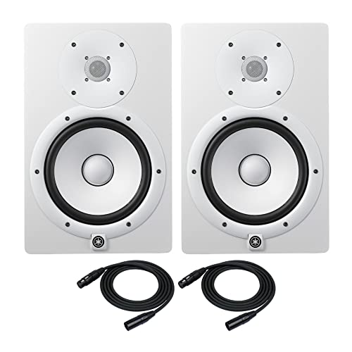 Yamaha HS8 Powered Studio Monitors Pair White w/ Strukture PRO20M7 XLR Cables 20 feet - Bundle