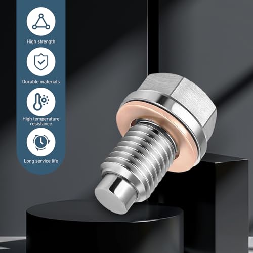 Icyfond M14x1.5 Magnetic Oil Drain Plug, Stainless Steel Strong Magnetic Oil Pan Drain Nut Bolt with 5PCS Copper Washers, Leak-Proof Car Engine Sump Drains Nut Bolt, Universal for Car Motorcycle Boat