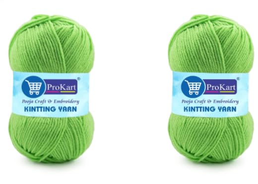 Image of ProKart Premium Woolen 4 ply Hand Knitting Wool Yarn | Fine Weight Knitted and Crocheted Soft Yarn for Sweater, Scarf, Hat, Baby Clothes, Baby Sports, Purse, Gift Bags & DIY Craft Accessories Projects (1 Ball /100 Gram Each) (Light Green, 100gms x 2 Pack)