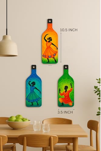 Image of GENXTRA Rhythm in Colors - Kathak Dance Wall Art Set Bottle Shape Wooden Wall Hanging for Home Decor | Decoration Items for Home | Art Item for Office | Decorative Mdf Wall Hanging (BH3-03)