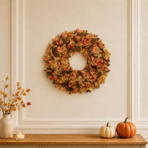 LAIMENNI 20 Inch Fall Wreaths for Front Door, Maple Leaves Outdoor Wreaths - image 6