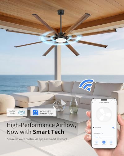 Image of 96 Inch Industrial Ceiling Fan with Light and Remote, Extra Large Design with 8 Aluminum Blades, Smart Control Compatible with Voice Assistants, Model ZCCF04WD-96