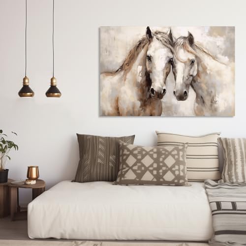 Toile chevaux blancs style champêtre tableau salon déco