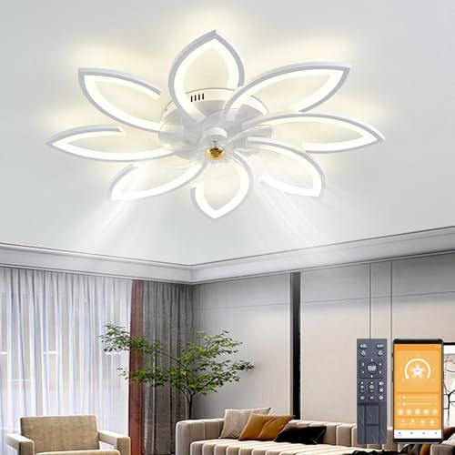 Narwhal LED Ventilatore da Soffitto, ventilatore da soffitto con luce e Telecomando, Lampadario ventilatore da soffitto con Timer, Luminosità e Temperatura Colore Regolabili (8 luci/145W, Bianco)