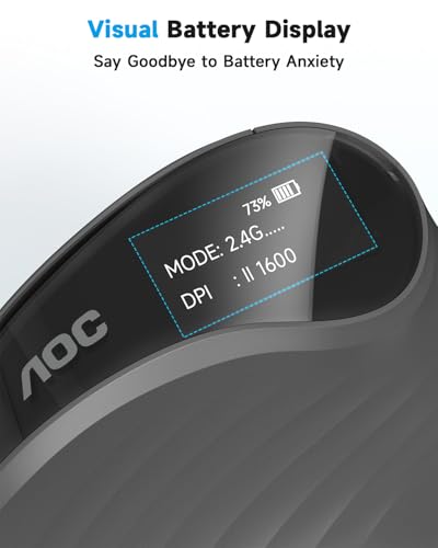 Image of AOC 2.4GHz Ergonomic Mouse, Wireless Bluetooth Vertical Mouse for Work, 4800 DPI Optical Tracking, 5 Adjustable DPI, Quiet Clicks, RGB Light, Compatible with Computer, Laptop, PC, Mac, Desktop - Gray