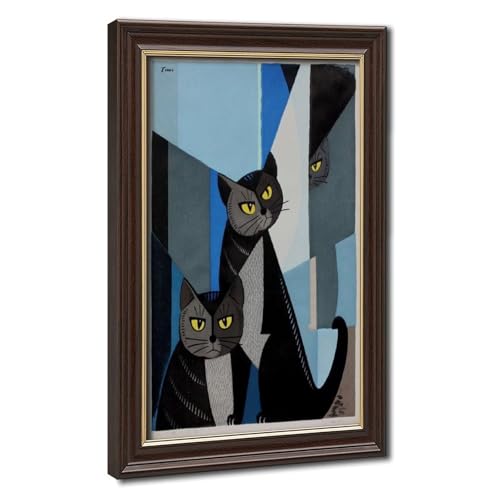 Toile Cats in Blue Inagaki Tomoo - Décoration murale salon avec cadre à suspendre 30x45 cm