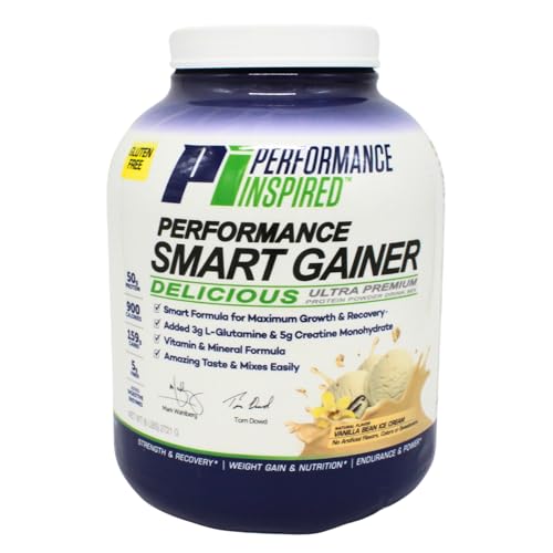 Performance Inspired Nutrition Smart Mass Gainer – 50G Protein, 900 Calories, Creatine, L-Glutamine & Digestive Enzymes – Muscle Growth & Recovery – Vanilla Bean Ice Cream – 6 lb