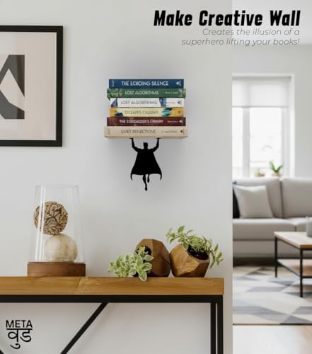 Image of Illusion Bookholder | Wall Mounted Book End | Superhero Bookshelf | Decor for Kids Room, Invisible Metal Book Holder Heavy Duty (Superman-2)