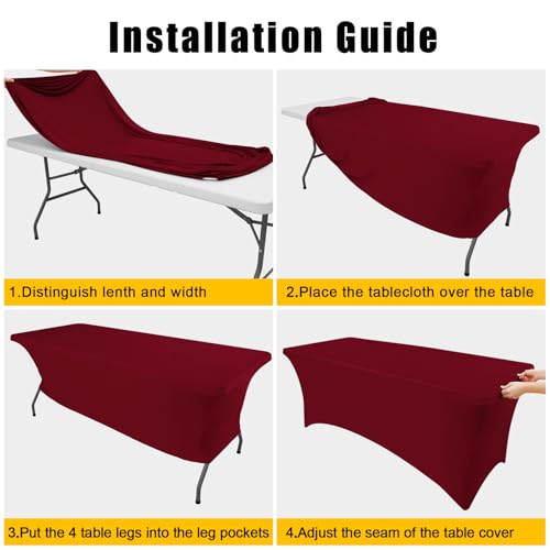 Smiry 2 Pack Spandex Table Cloth 6FT, Elastic Fitted Stretch Tablecloths, Washable and Wrinkle Free Rectangular Patio Table Cover for Outdoor, Wedding, Banquet & Parties (Wine Red, 72Lx30Wx30H Inch) by Smiry - Image 5