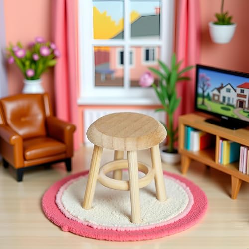 Wood Stool Lightweight Mini DIY 1:12 Miniature Dollhouse Stool for Living, Dollhouse Accessories